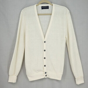 Puritan Sweater Mens Medium Ivory Cardigan Grandpa Orlon Acrylic Vintage